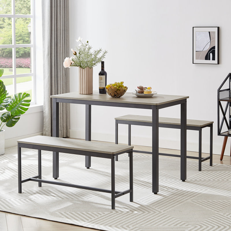 Dining table with 2 benches and 2 chairs discount
